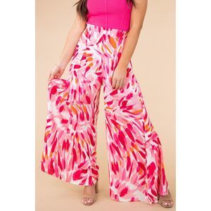 Azura Exchange  Rose Boho Abstract Floral Print Wide Leg Pants